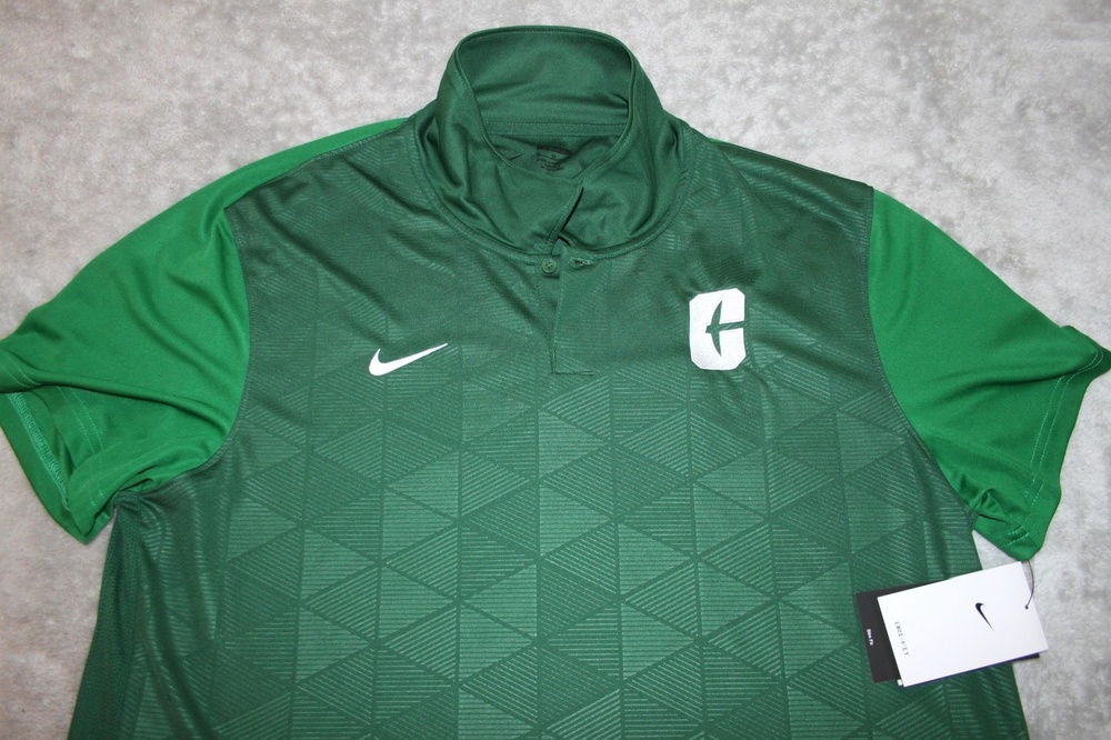 Nike Polo Shirt Mens XL Green Dri-FIT 100% Polyester Geometric Slim Golf